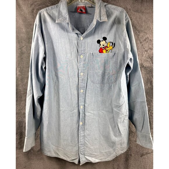 Mickey Inc. Tops - Mickey Inc. Vintage Shirt XL Denim Button-Up Shirt With Mickey & Pluto Embroider